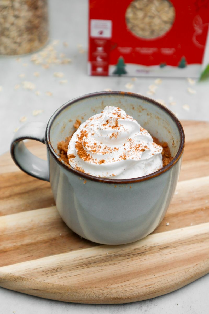 A close up image of a baked Mince Pie Mug Cake