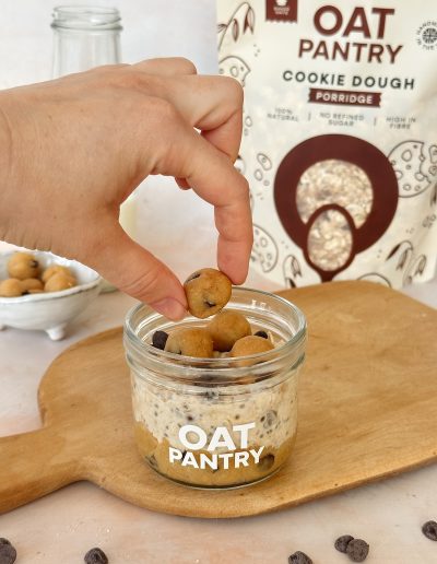 Cookie Dough Overnight Oats Adding Cookie Dough Balls